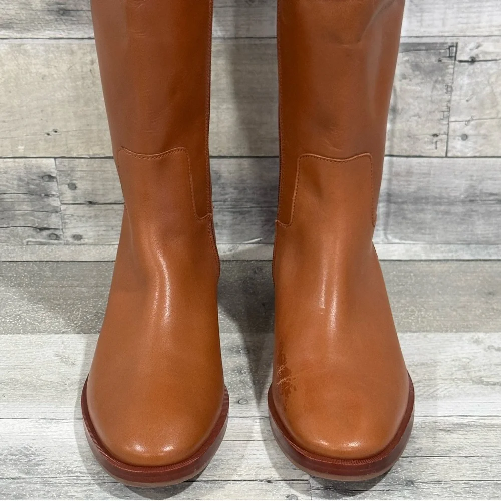 TORY BURCH EVERLY STRAP RIDING BOOTS - SIERRA TAN - SIZE - 7M .US